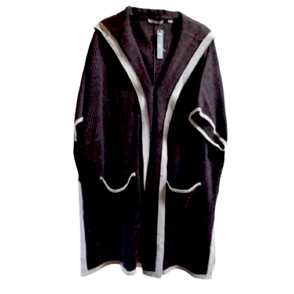$218 Tart Hooded Merino Wool Cardigan Medium / Large 6 8 10 12 Brown + Beige NWT